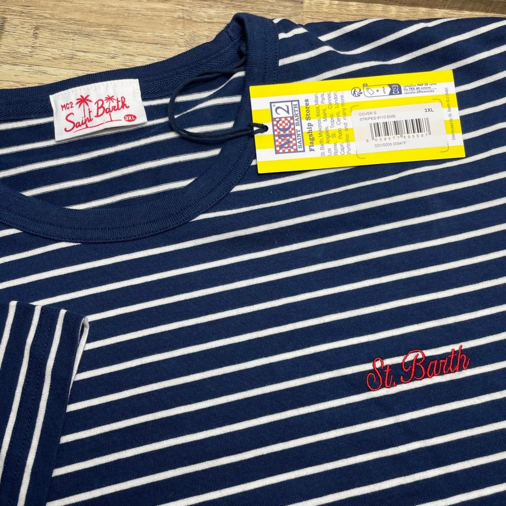 MC2 Saint Barth Men's Navy White Striped T-Shirt 3XL Athletic Beach Island New